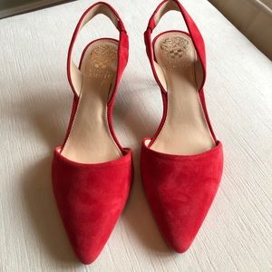 Vince Camuto red suede pointed toe heels